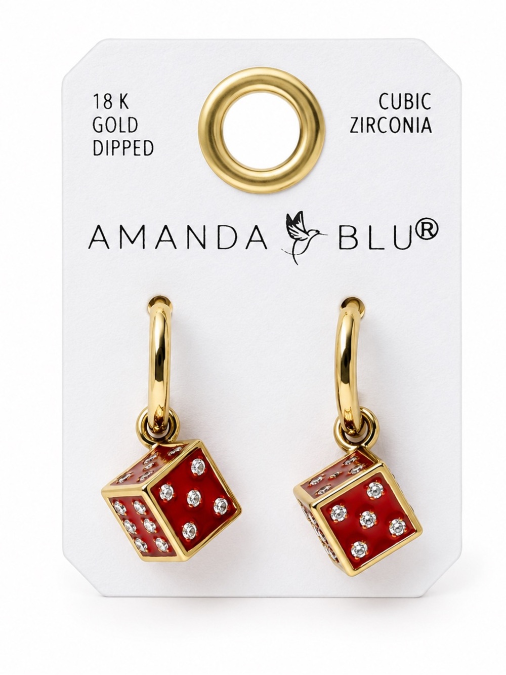 New Amanda Blu Red Dice Di Cubic Zirconia Rhinestone 18K Dipped Gold Earrings